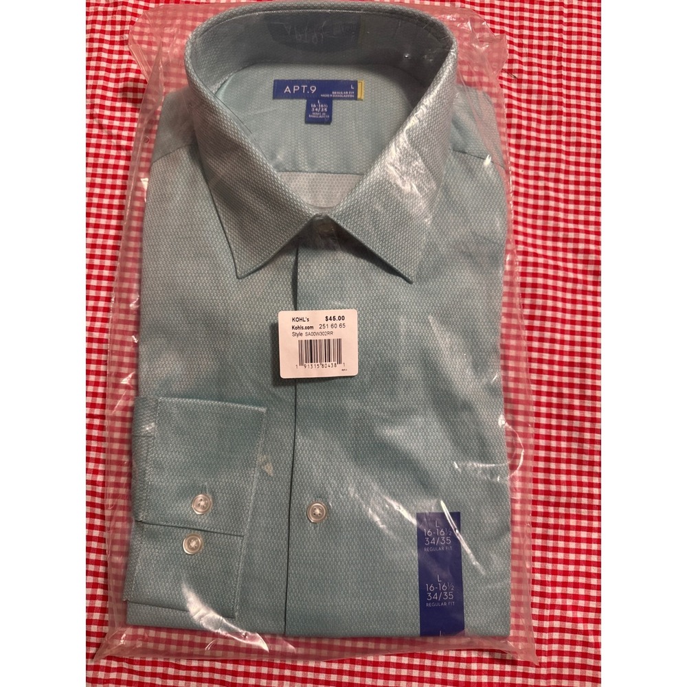 APT.9 Mens Long Sleeve Button Down Shirt Aqua Geometric Pattern Regular Fit L